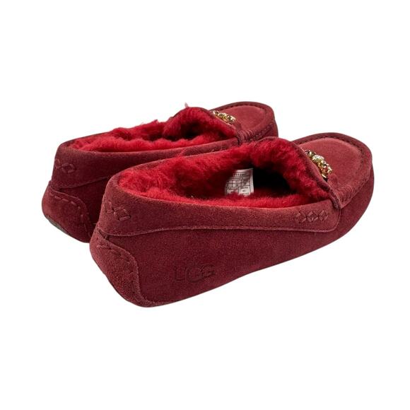 UGG Ansley Charm Gem Red Suede Leather Wool Blend Slip On Slippers 112507 - Picture 4 of 14